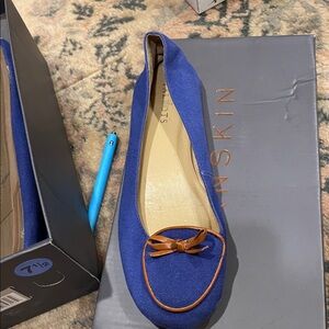 Blue Canvas Ballet Flats with Brown Bow